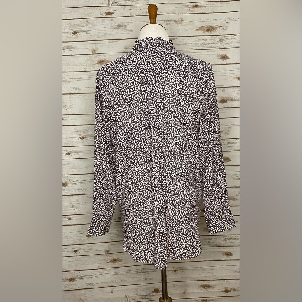 Ann Taylor LOFT brown/white floral/botanical peasant blouse - Picture 6 of 7